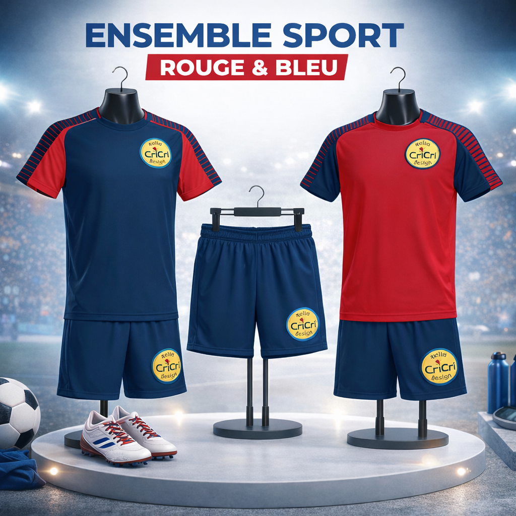 ENSEMBLE BLEU MARINE ET ROUGE